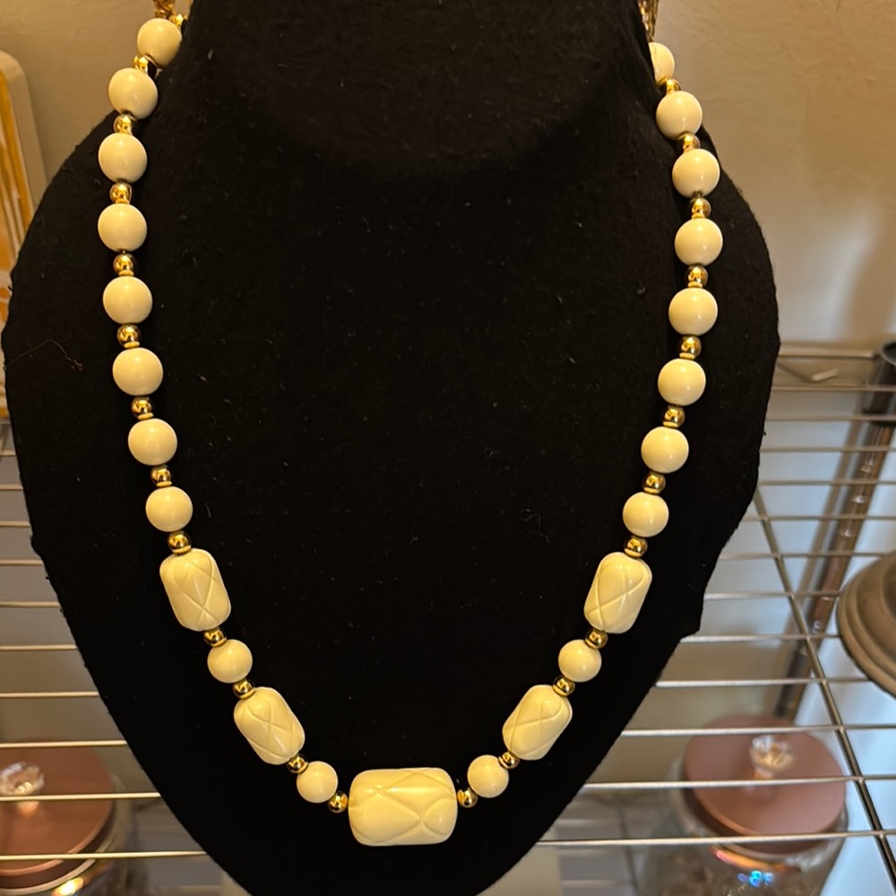 William Delilo Quilted Ivory and Gold Beaded Necklace